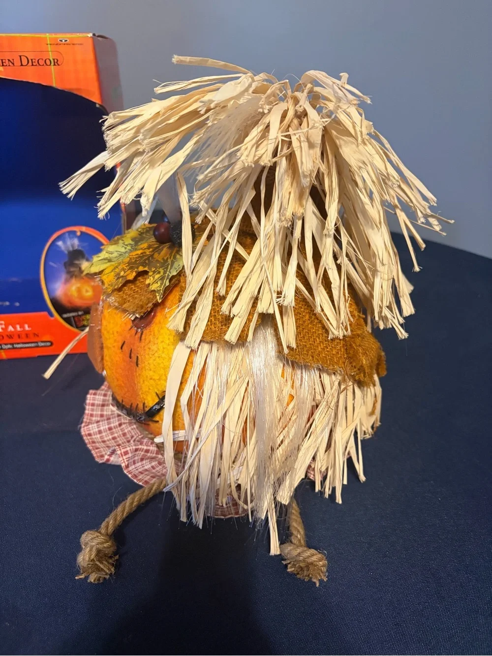 Vintage Colors Of Fall Halloween Fiber Optic Scarecrow Pumpkin With Hat And Box.